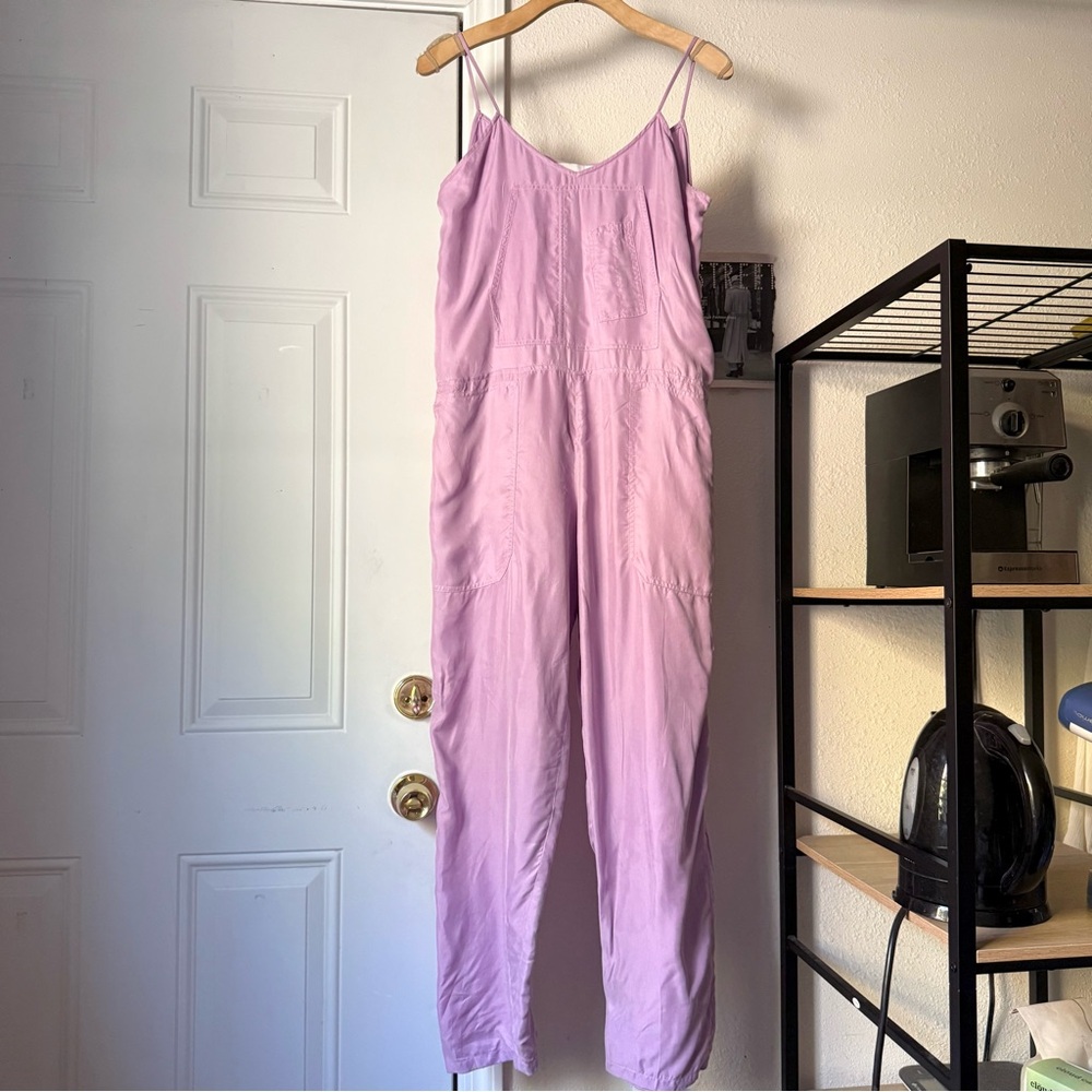 L.F. MARKEY lilac lavender purple cupro straight leg utility work chore jumpsuit